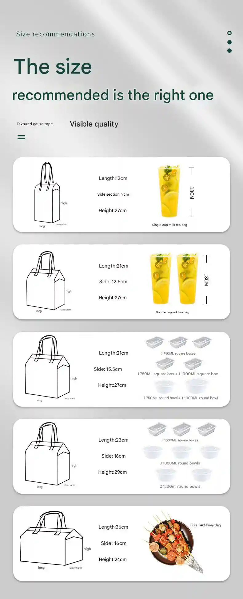 Non-woven bags size recommendations for single and double cup beverage packaging