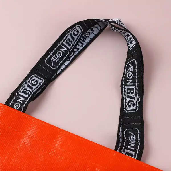 Custom nonwoven bag with branded black woven handle