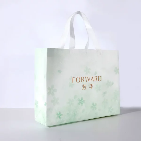 Floral printed side of nonwoven packaging bag for clothing