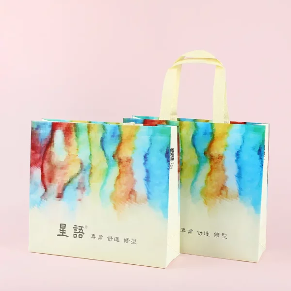 Colorful printed nonwoven bags with handles for eco-friendly packaging